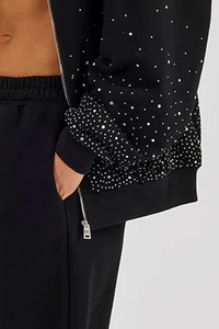 Conjunto Deportivo Personalizado para Mujer, Sudadera con Cierre y Pedrería, Pantalones Anchos, Ropa Deportiva de Algodón Transpirable, Estilo Urbano - Product Image 5