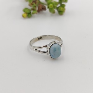 Bague en Larimar Naturel en Argent Sterling 925 Faite à la Main avec Bande Fendue et Cabochon Ovale, Bijoux en Gros - Product Image 5