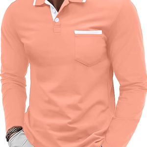 Camiseta Polo de Manga Larga para Hombre, Algodón y Poliéster, Casual, con Bolsillo en el Pecho, Logotipo Personalizado, OEM, ODM, Venta al Por Mayor - Product Image 5