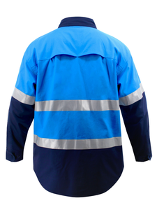 Camisetas de Seguridad Reflectantes de Manga Larga Personalizadas, Amarillas y Azules, con Botones de Lona, Ropa de Trabajo, Antiestáticas, Hechas de Algodón PP - Product Image 4