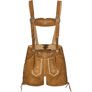 Elegant Leather Lederhosen for Women Stylish Authentic Suede Shorts Featuring Classic Metal Buckles and Detailed Waist Straps - Product Image 1