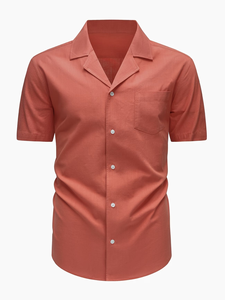 เสื้อเชิ้ตผู้ชายสีพื้น ผ้าคอตตอนป๊อปลิน 120 กรัม แขนสั้น สไตล์ลำลอง ปกคอพับ มีกระเป๋าเสื้อ สไตล์ฤดูร้อน งานฝีมือประณีต - Product Image 1
