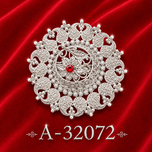 Broche florale plaquée argent avec centre en strass rouge pour femmes, bijoux de fête de mariage A-32070 - Product Image 5
