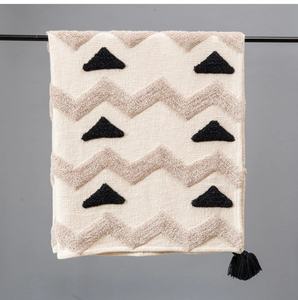 Wholesale <b>Luxury</b> Hand Tufted White Cotton <b>Throw</b> <b>Blanket</b> Jacquard Style with Embroidered Pattern Long Fringes Decorative <b>Blanket</b> - Product Image 6