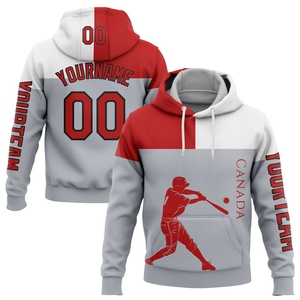 Sweat-shirt à capuche sportif 3D avec drapeau canadien, nouveau design personnalisé gris, rouge feu et noir, vente en gros directe pour l'industrie - Product Image 1