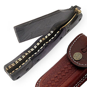Couteau de poche en acier Damas avec motif de lame artistique, couteau pliant Damas fait main avec action d'ouverture fluide - Product Image 3