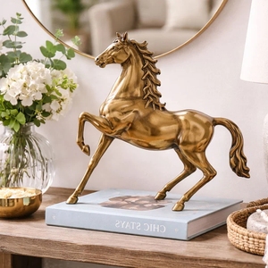 Figurine de cheval en laiton massif de style antique, sculpture d'appoint pour bureau de direction, table console et étagères - Product Image 6