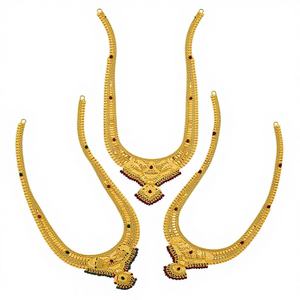 Collar Largo de Oro Sólido de 22k, Joyería Tradicional India Rani Haar para Novia, Conjunto de Collar con Colgante para Boda - Product Image 1