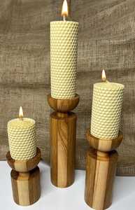 Ensemble de supports à bougies en bois, forme colonne, faits à la main, décoration d'intérieur - Product Image 2