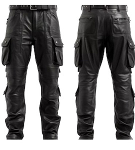 Pantalon décontracté léger pour homme en cuir véritable, coupe-vent, tendance, avec poches - Product Image 1