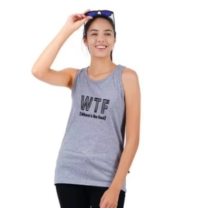 Débardeur gris en coton pour femme avec imprimé WTF, col rond, sans manches, décontracté, respirant, tricoté, avec logo sur le devant - Product Image 5