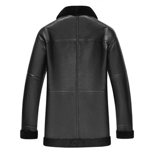 Manteau en cuir véritable pour homme, col rabattu, fermeture éclair, doublure en fourrure épaisse, coupe classique, vêtement d'extérieur - Product Image 5