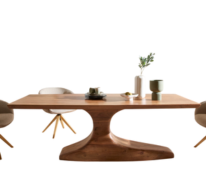 Sculpturally Shaped Solid Acacia <b>Wooden</b> Pedestal Base Curve Edges Modern <b>Top</b> Natural Finish <b>Wooden</b> Dining <b>Table</b> For Kitchen Home - Product Image 4