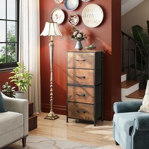 Commode à 4 tiroirs avec structure en acier robuste, tour de rangement en bois et tissu pour chambre, couloir, entrée, placards et systèmes de rangement - Product Image 4