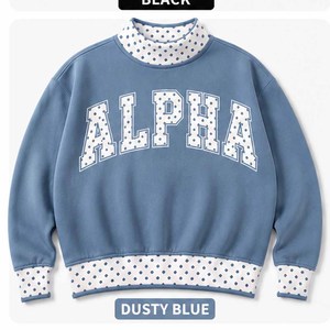 Alpha Black OEM Premium <b>Mock</b> <b>Neck</b> Crew <b>Neck</b> Sweatshirt Women Men Ladies Unisex Gingham Patch Polka Dot Embroidery Fashion - Product Image 4