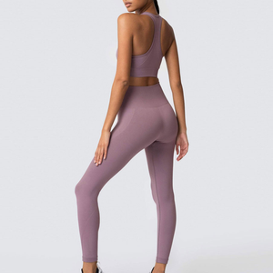 New Arrival Women's 2-Piece Eco-Friendly Breathable Yoga Set Solid Quick Dry Four-Way Stretch Workout <b>Leggings</b> Scoop Neck Sports - Product Image 5