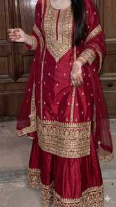 Élégante robe indienne et pakistanaise 3 pièces vert menthe avec broderie argentée, tenue de mariage traditionnelle pour femmes, longueur genou - Product Image 6