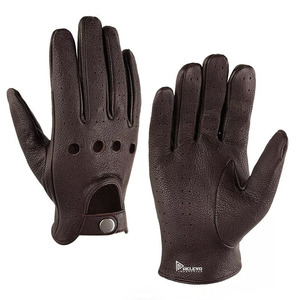 100%Genuine Deerskin Leather Gloves Men Black Brown Yellow Unlined Full <b>Finger</b> Driving Motorcycle Riding Daily Cycling - Product Image 5