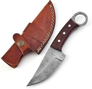 Cuchillo de Camping de Hoja Fija de Acero de Damasco Forjado a Mano, Mango de Madera de Palisandro, Funda de Cuero, Cuchillo Skinner al por Mayor, Soporte OEM Personalizado - Product Image 1