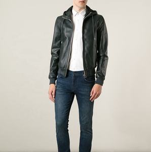 Chaqueta Bomber de Cuero 100% Genuino para Hombre, Estilo Urbano, Cuello Alto, Invierno, Color Negro Sólido, MOQ Bajo, Alta Calidad - Product Image 2