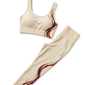 Amkoor Women Yoga Set 2 Piece <b>Racerback</b> Sports <b>Bra</b> High Waist Full Length Leggings Solid Tummy Control Seamless Sweat Wicking - Product Image 3