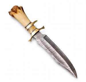 Handcrafted Patterned Damascus Steel Drop Point Fixed Blade <b>Craft</b> <b>Tool</b> Crown Stag Horn Handle Industrial Grade OEM Executive - Product Image 3