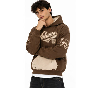 Sweat-shirt court à capuche marron haute performance, imprimé lettres vintage, en molleton, coupe oversize, manches classiques, style automne - Product Image 5