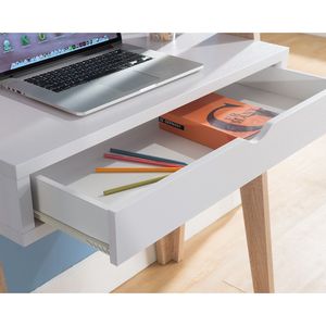 Escritorio de estudio de oficina en casa de dos tonos con cajón y dos estantes Escritorio de escalera blanco y desgastado para uso en computadora - Product Image 2