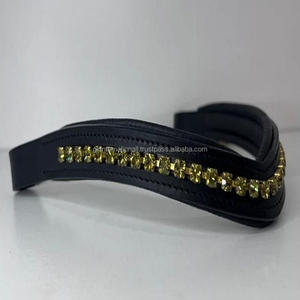 Banda para cejas de caballo de cuero negro, banda para cejas de caballo de cuero acolchado de canal vacío con banda para cejas en forma de V Diamante verde roble Oliva - Product Image 6