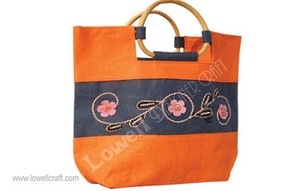 Sac fourre-tout en jute avec poignée en canne, sac de courses brodé, sac en jute écologique, sac de courses pour femme, sac à main en jute fait main - Product Image 4