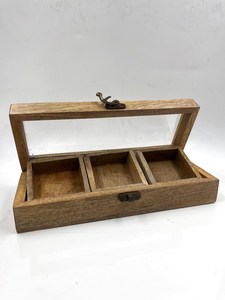 Caja de especias de madera hecha a mano con tapa de vidrio - 3 compartimentos, caja de almacenamiento de madera artesanal con una hermosa cuchara - Product Image 6