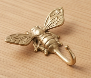 Artisanal Vintage Brass Bee Wall <b>Hook</b> <b>With</b> Gold Finish For Clothing Display Home Decor Door Hanger Stylish Wall Accent - Product Image 1