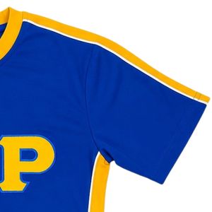 Camisa Premium Azul Rey y Dorado Sigma Gamma Rho de Manga Corta con Cuello Redondo, Gráfico de Letras Griegas y Ribete en Contraste, Estilo Casual de Fraternidad - Product Image 4