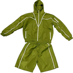 Ensemble de survêtement court en polaire respirant pour homme, idéal pour l'hiver, avec veste coupe-vent à capuche zippée et short - Product Image 4