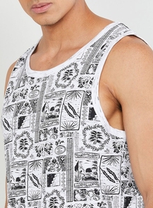 Camiseta sin mangas con estampado geométrico para hombre, cuello redondo, informal, transpirable, de algodón, con diseño blanco y gris - Product Image 6