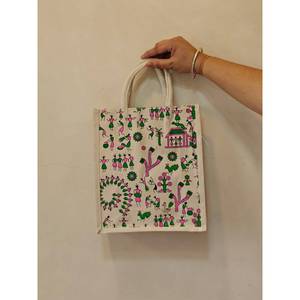 Bolsa de Lona Mini Personalizable con Pintura Mandala en Tela Ecológica, con Arte Tradicional Indio, Estilo Clásico, Bolsa Ecológica Personalizable - Product Image 1