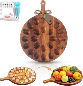 ถาดใส่ไข่ทำมือจากไม้กระถินณรงค์ ถาดไม้ทรงกลมสำหรับใส่ไข่ จานเสิร์ฟ ชาร์กูเตอรีบอร์ด ของตกแต่งครัว ของตกแต่งบ้านสำหรับงานอีสเตอร์ - Product Image 5