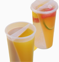 Tutup Gelas Bubble Tea Sekali Pakai PP 2 Kompartemen Transparan 500ml 700ml Minuman Dingin Logo Kustom 98mm