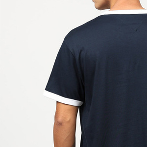 T-shirt décontracté pour homme bleu marine à manches courtes, col rond, avec bordure contrastante blanche et logo frontal, en jersey respirant à séchage rapide - Product Image 5