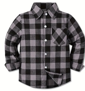 Chemise à carreaux décontractée pour enfants en coton 100% de haute qualité pour bébés et tout-petits garçons avec manches longues et poche, respirante et écologique - Product Image 5
