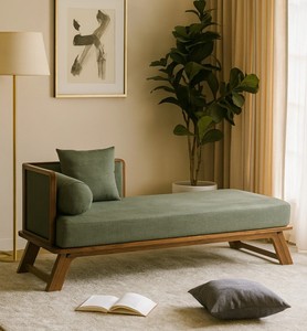 Chaise longue moderne en bois, canapé-lit rembourré, siège de salon minimaliste pour la maison - Product Image 1