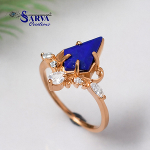 Anillo de Boda de Lapislázuli Natural, Chapado en Oro Rosa, Plata de Ley 925, con Zirconia, Joyería Floral Romántica Vintage - Product Image 4