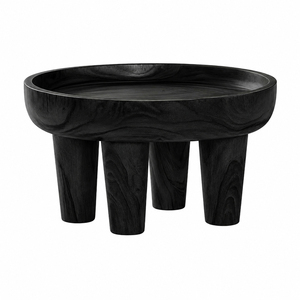 Table basse en bois de Suar indonésien massif, bord incurvé, finition noire, moderne, de qualité supérieure, épaisse, pour salon, maison - Product Image 2