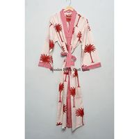 Robe Kimono Japonaise Longue pour Femme 100% Coton Imprimée Numérique à Motifs Floraux, Col en V, Manches Trois-Quarts, Légère, Respirante et Séchage Rapide