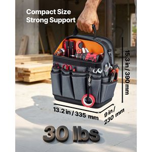 Borsa Portautensili da 13,2 Pollici con 39 Tasche, Organizzatore Portatile per Manutenzione Elettrica, Contenitore in Plastica Rigida - Product Image 3
