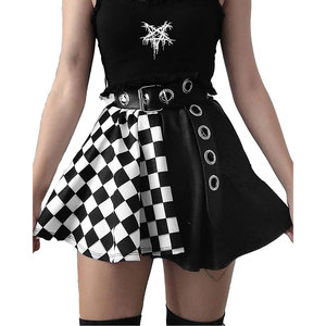 Top Sell Womens Punk Plaid Mini Skirts High Waist Gothic Grunge Skirt Emo Checkered Skirt with <b>Belt</b> 2026 - Product Image 1