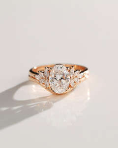 IGI Lab Grown Vintage 14K oro amarillo hecho a mano tensión conjunto Unisex boda/anillo de compromiso Diamante de corte ovalado para fiesta de aniversario - Product Image 4