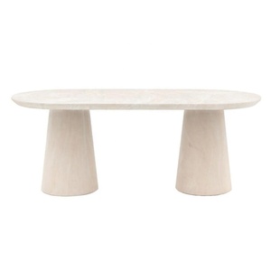Mesa de Comedor Ovalada de Estilo Nórdico Moderno con Base de <span class=keywords><strong>Dos</strong></span> Pedestales, Fabricada en MDF con Aspecto de Travertino Sintético - Product Image 2