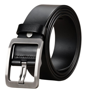 Harnais durable en cuir véritable avec boucle rectangulaire en acier noir et argent élégant - Product Image 1