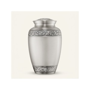 Hand Engraved Leaves Brass Cremation Urn Silver Brushed Metal Funeral Ashes Urn American Style <b>Memorial</b> Burial <b>Vase</b> Low Price - Product Image 1